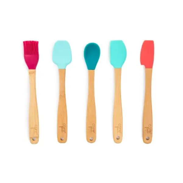 Core Home 112103 Bamboo & Silicone Mini Cooking Utensils Set - Narrow Shape Spreader, Spatula, Turner