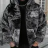 Unisex hooded long sleeve jacket with thermal, Tie Dye dyed-on-the-spot faux fur, suitable for casual wear, youth-oriented, student-friendly, street fashion, and a outer layer for cold weather, available in a couple's version, Menswear