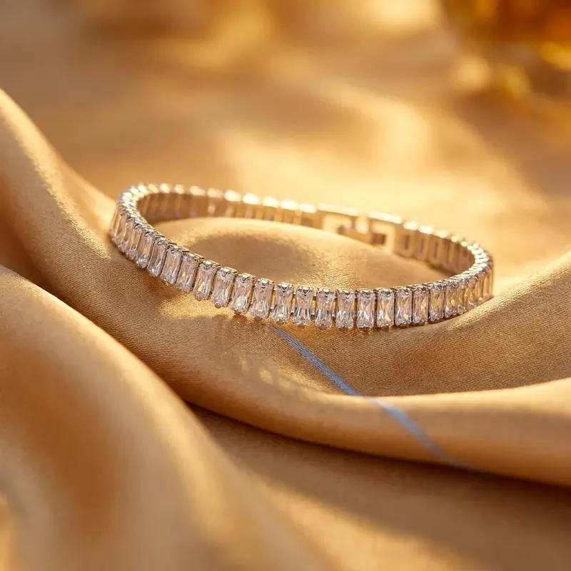 Silver-Plated Baguette CZ Stackable Bracelet