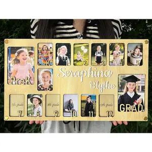 School Picture Frame Pre K to Graduation,Personalized Wooden School Years Photo Frame K-12 & Collage Frame, Graduation Picture Frame, Custom Graduation Gifts & Party(Natural)