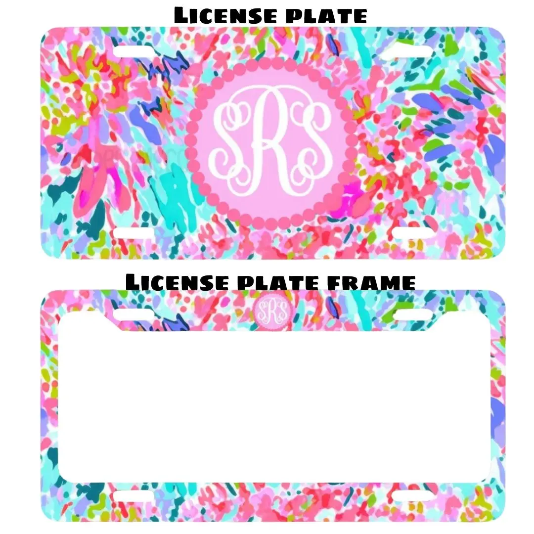Colorful Floral Custom Monogram License Plate & Frame – Stylish Car Accessories Set for Hunters & Outdoor Lovers, Truck Car Tags, Gifts for Him, Tag for Car, Car Accessories