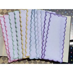 12 Pcs Colored Scallop Embroidery Edged Blank Cross Stitch Bookmark for DIY, Aida Fabric Edged Blank Cross Stitch Book Mark