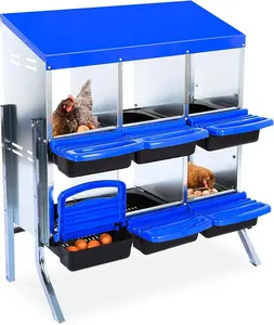 Gaomon 6-Hole Blue Roll-Away Chicken Nesting Box with Stand, Ventilated, Rustproof Plastic Tray, Keyhole Mounting, Easy Installation for Hens or Ducks, Multiple Birds