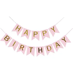 Pink Happy Birthday Banner Party Supplies Garland Decorations Nursery Hanging Decor Soft Pink