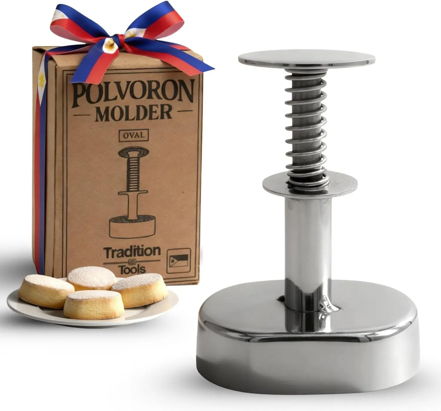 Polvoron Molder Filipino (2.75" H x 1.75" W) - Oval Polvoron Mold for Traditional Filipino Cookies - Durable and Easy-to-Use Baking Tool