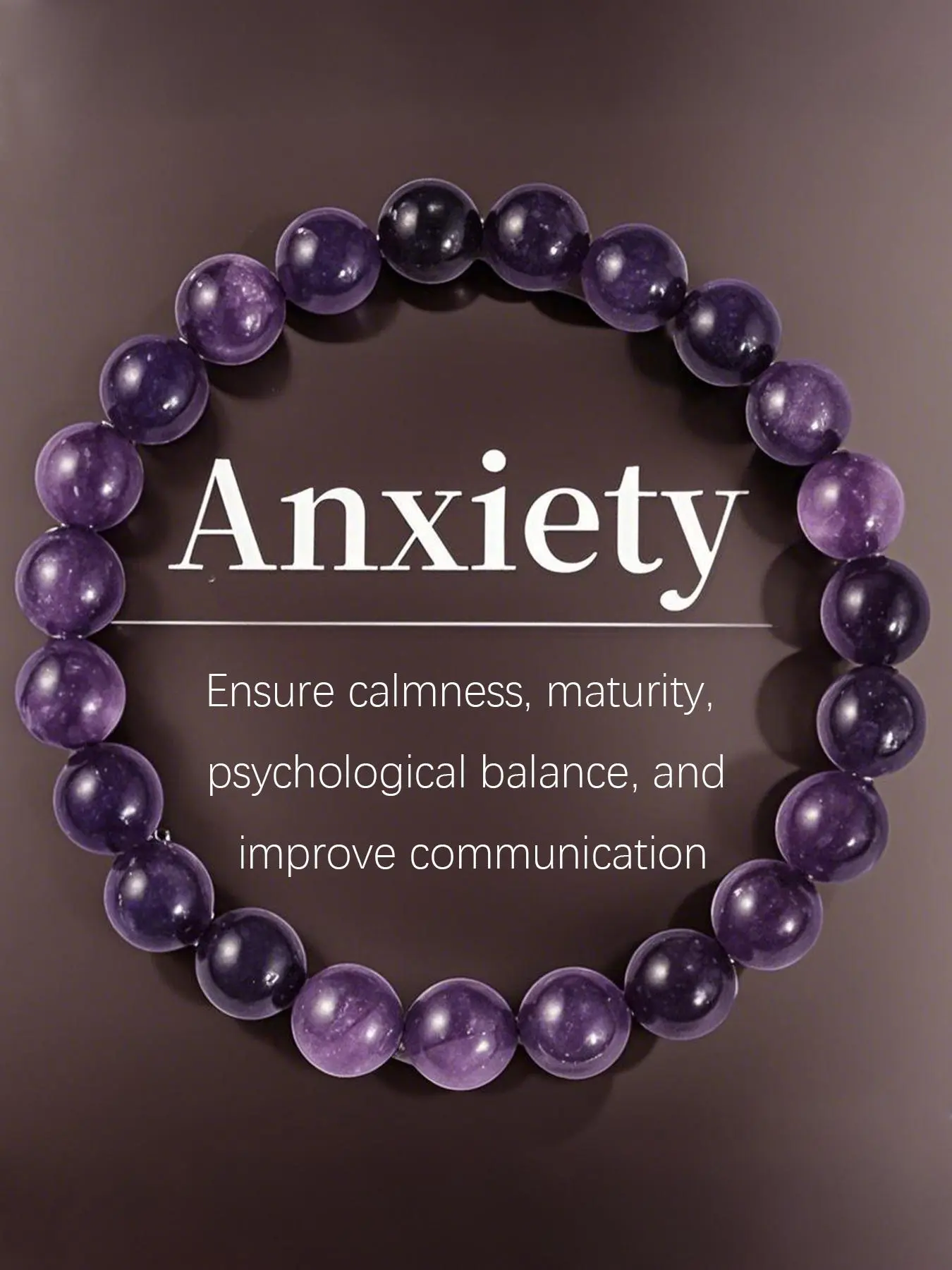 Amethyst Beaded Bracelet, Natural Healing Crystal Bracelet with Calming Properties, Energy Healing Bracelet, Relaxation and Psychological Balance for Anxiety & Stress Relief, Spiritual Jewelry Gift for Women Men, Anxiety Management Bracelet