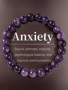 Amethyst Beaded Bracelet, Natural Healing Crystal Bracelet with Calming Properties, Relaxation and Psychological Balance for Anxiety & Stress Relief, Spiritual Jewelry Gift for Women Men