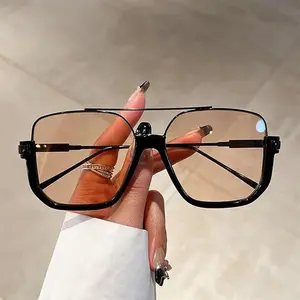 Retro Vintage Semi-Rimless Aviator Sunglasses for Men Women, Fashion All-match Tinted Lens Sun Glasses, His and Hers Couple Gifts, Summer Outdoor Eyewear