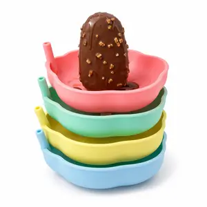 4PCS Silicone Ice Cream Holder Stand Set - Mess-Free Popsicle Holder for Kids, Leak-Proof with Drip Guard, Portable Ice Pop Mold Tray, Dishwasher Safe, Ideal for Summer, Birthday Parties