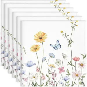 Floral Butterfly Napkins, 18×18 Inch French Country Dinner Cloth Napkins Set of 6, Washable Cotton Soft Absorbent Square Napkins for Dining Kitchen Party Wedding Decoration