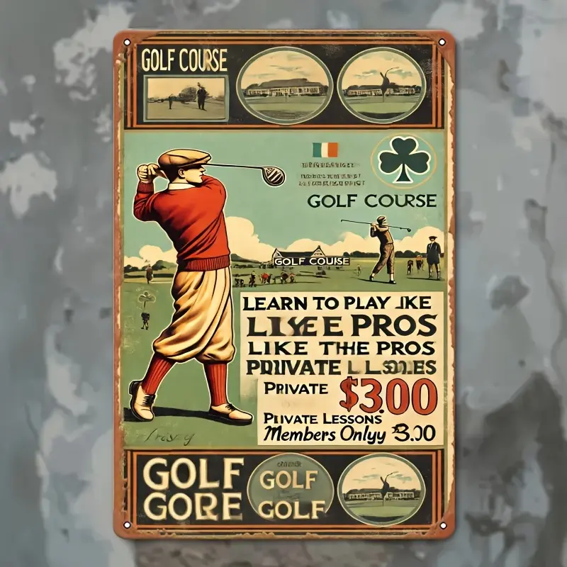 Vintage Irish Golf Club Metal Tin Sign - Retro Billboard Poster for Home, Bar, Club, for Man Cave, Courtyard, Garage Decor, 8x12 Inches (20x30cm), Coffee And Music Posters, Tin Paintings, Perfect for Room Decor