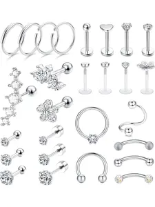 27pcs 16g Cartilage Earrings Set, Unisex Stainless Steel Ear Piercings, Plain Design, All-Season Wear, Ideal for Daily Use & Gift