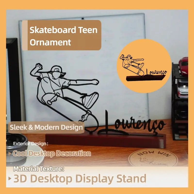 2pcs-Sleek Skateboard Boy Figurine - Decorative Sculptures, Smooth Lines & Clear Shape, Cool Desktop Ornament for Living Room Bedroom Office Desk, Creative Home Decor Gift for Teens, Perfect Choice for Skateboarding Enthusiasts