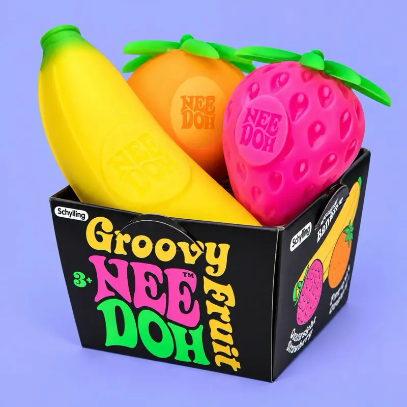 Nee Doh Groovy Fruit Classic & Novelty Toy, Anxiety Relief Product, Stress Relief Tool, Decompression Squeeze, Sensory Calming Tool for Enthusiasts