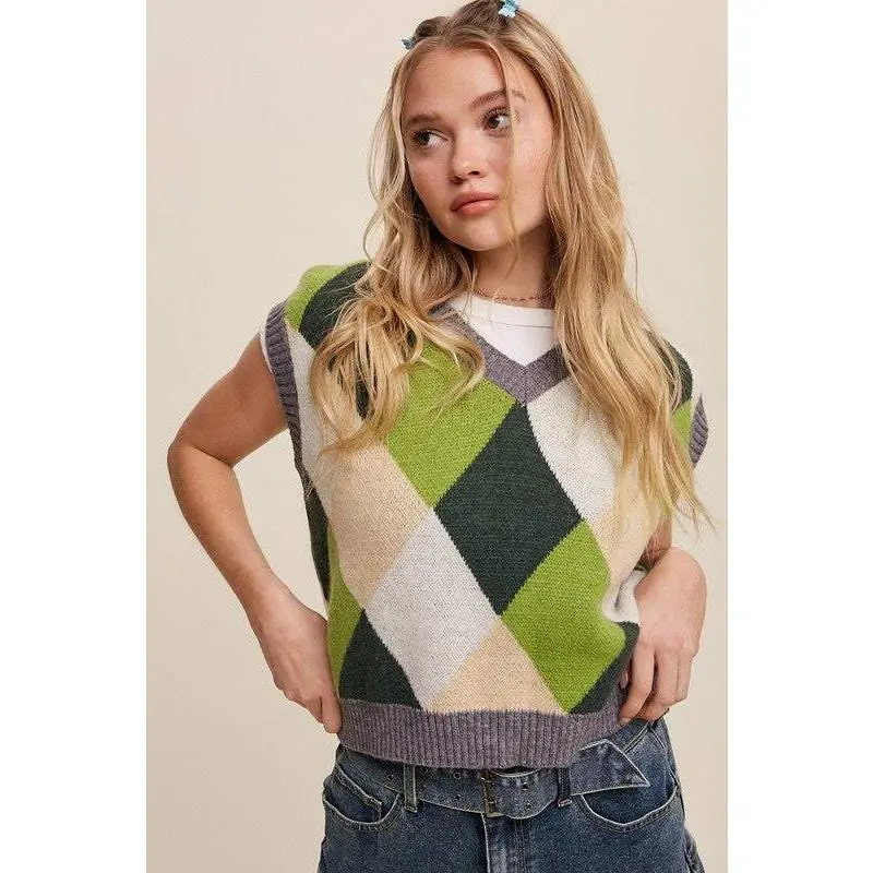 ARGYLE CROPPED SWEATER VEST