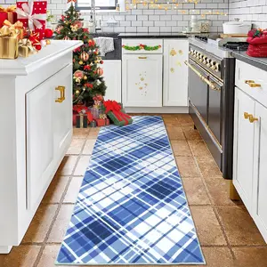 【Christmas Deal】GARVEE Washable 2x6 Buffalo Plaid Runner Rug in Blue - Non-Slip, Low-Pile Accent Rug for Hallway, Entryway, Bedroom, Bathroom, Laundry Room - Soft and Contemporary Carpet Runner