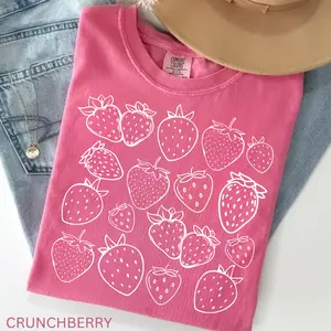 Comfort Colors Strawberry Comfort Colors Shirt, Cottagecore Fruit Tee, Botanical Gardener Gift, Women's Casual Short Sleeve T-Shirt Cotton Fabric