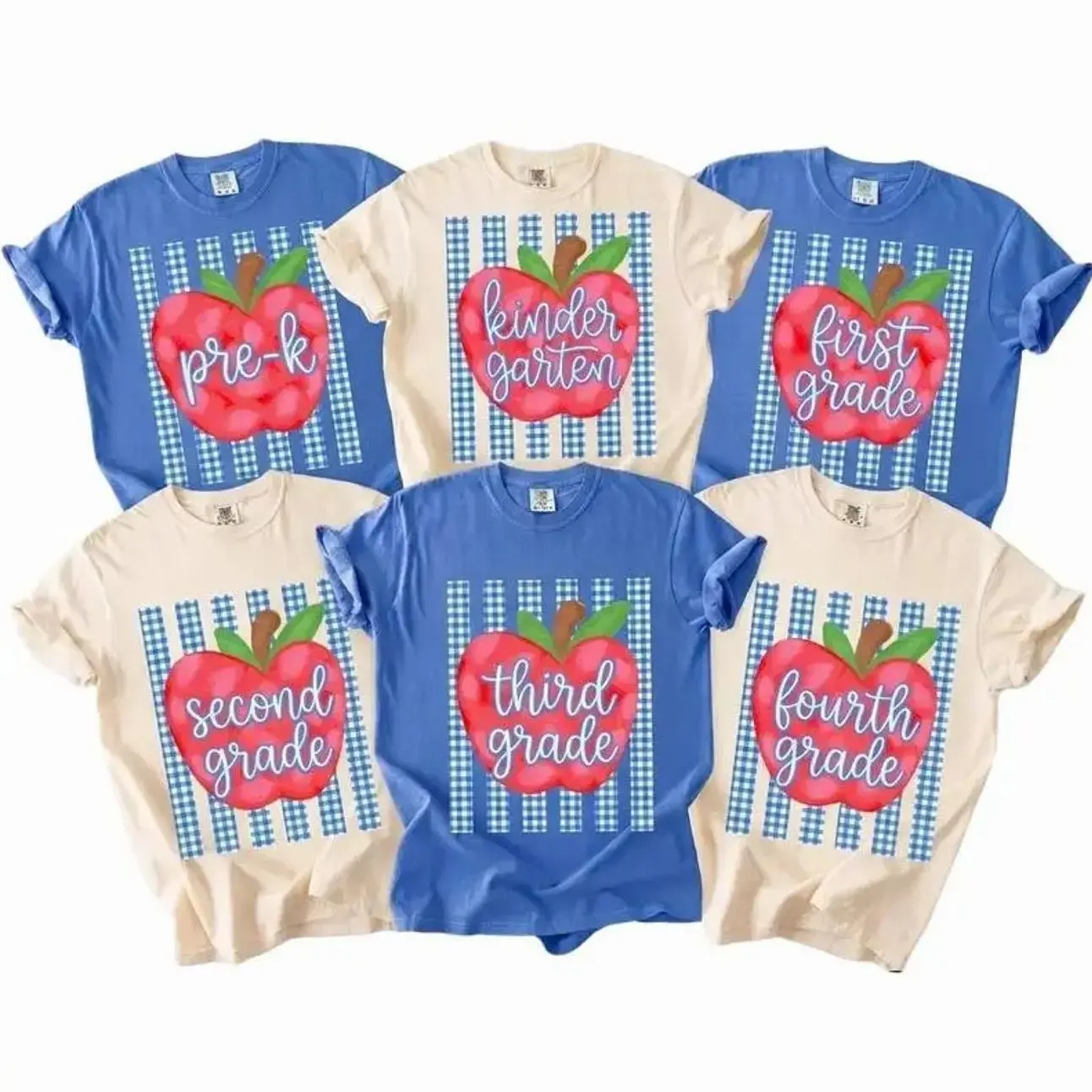 Comfort Colors First Day Of School Shirt, Pink Gingham Apple Preppy Teacher Graphic Tee