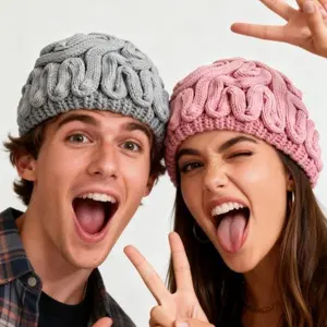 SleekHush Y2K Brain Hat Knit Beanie Halloween Oddball Cute Unisex Warm Winter Knitwear Quirky Design Cozy Warmth Universal Fit Gift-Ready Perfection