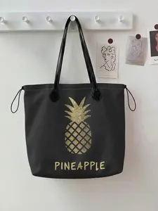Pineapple Pattern Drawstring Tote Bag, Large Capacity Shopping Bag, Durable All Season Casual Style, Perfect for Work, Shopping, Picnic