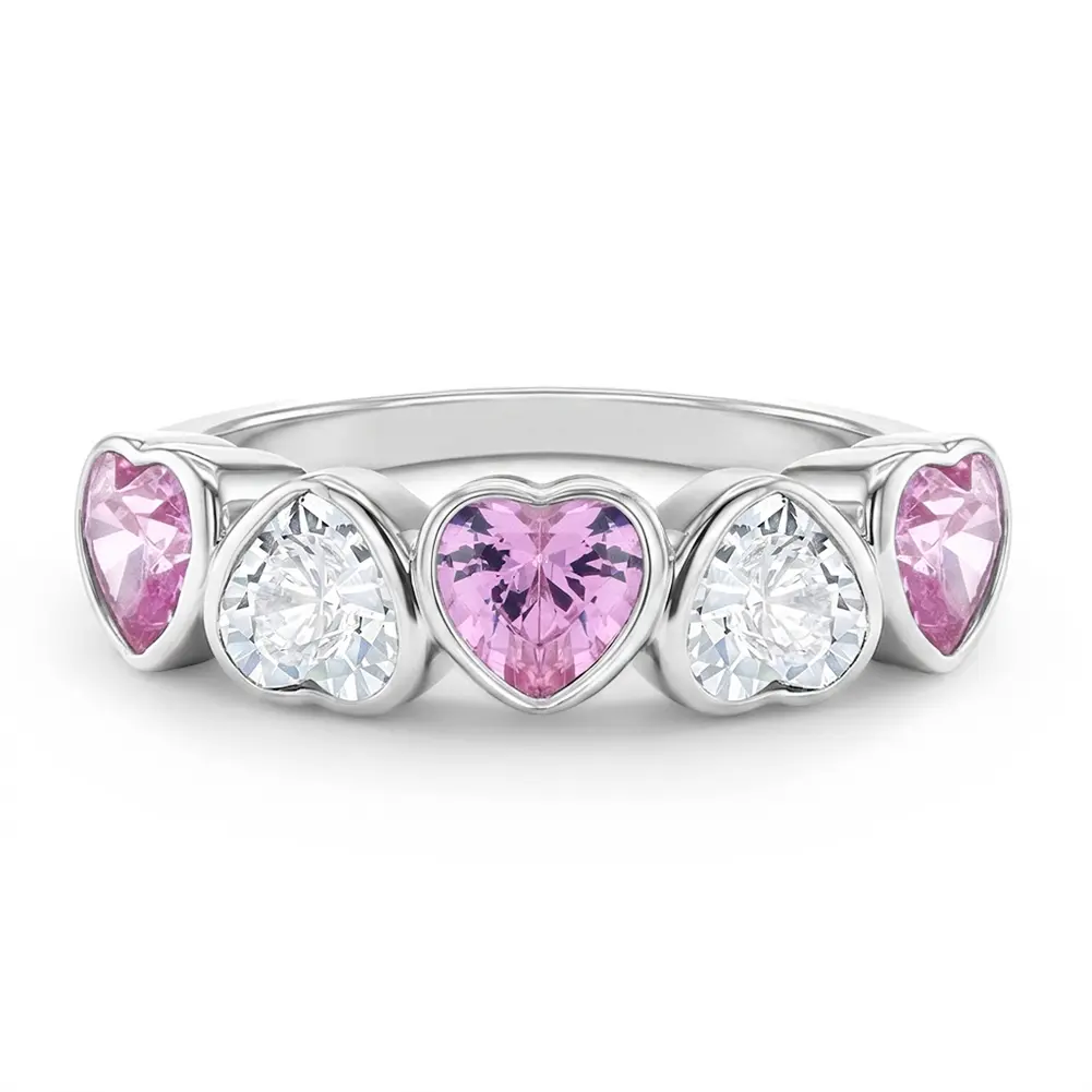 Bezel CZ Hearts Size 2-5 Baby / Toddler / Kids Ring - Sterling Silver