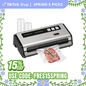 FRESKO AutoMax V6 Automatic Vacuum Sealer Machine, Double Heat Seal Food Saver with Built-in Cutter & Bag Storage, Includes Bags & Rolls
