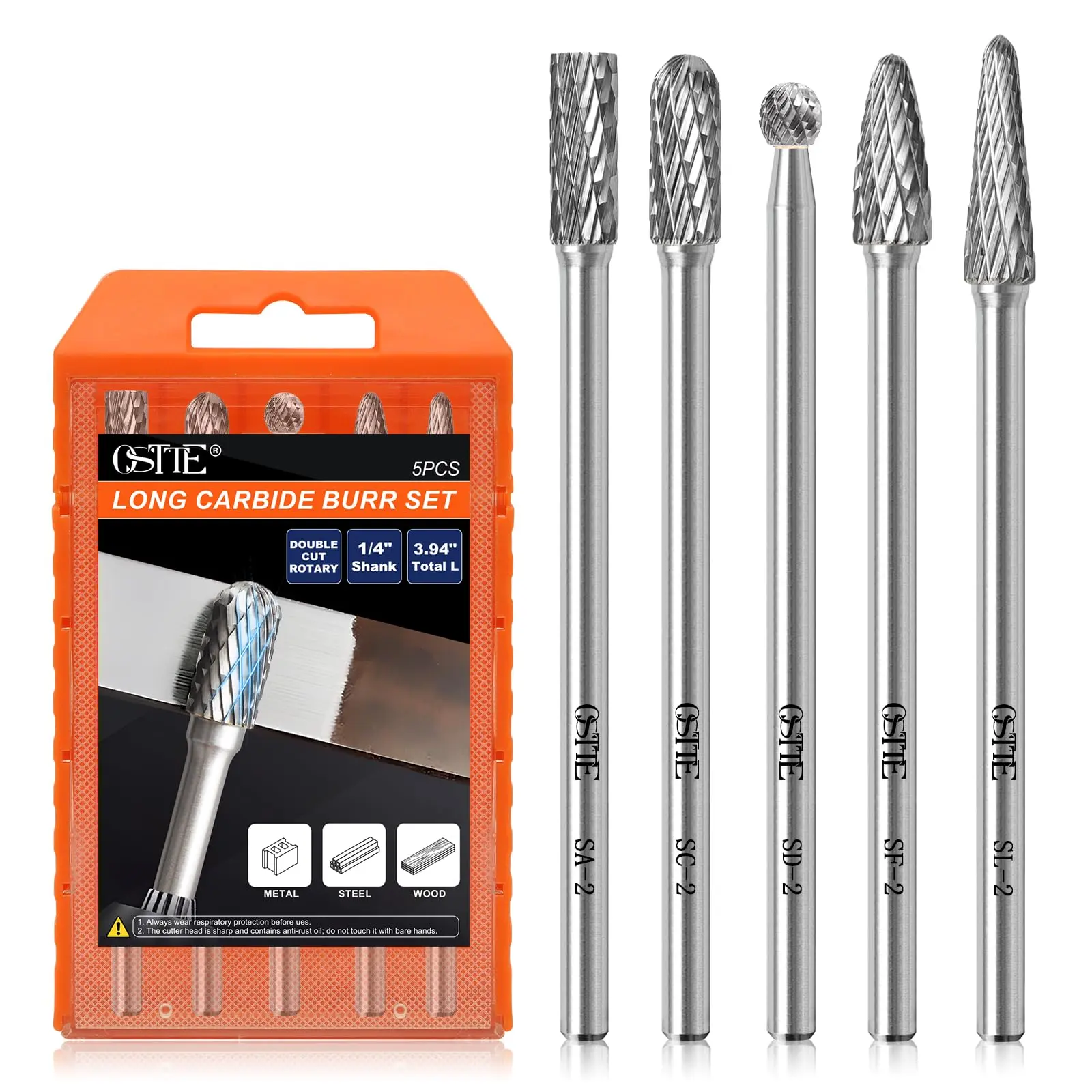 5Pcs Long Carbide Burr Set, 3.94" L Die Grinder Cutting Burrs Bit for Metal | Tungsten Carbide 3.94" L Double Cut 1/4" Shank Grinding Metal Steel Cast Iron Aluminum Cylinder Head Engine Work Tight Area