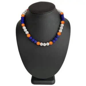 Iced Bling Disco Ball Rhinestone Crystal Bead Baseball Necklace Orange Blue Gators