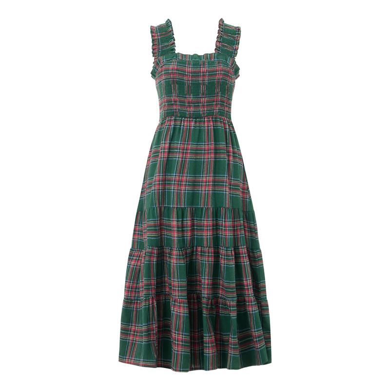 Christmas Women Sleeveless Dress Summer Casual Plaid Print Ruffled A-Line Party Dress for Beach Club Streetwear Womenswear Fashion