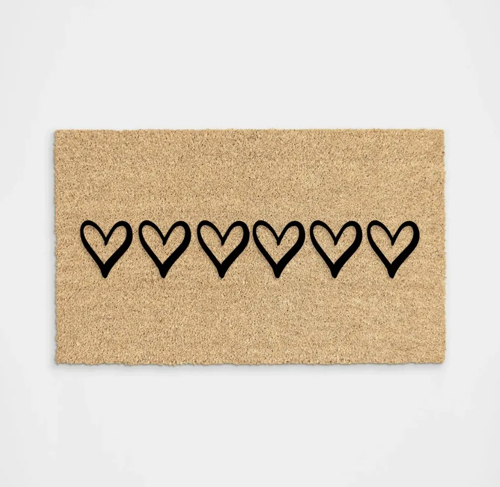Hand Drawn Heart Valentines Day Mat Entryway Decor Flocking Process Resistant to Rain and Dirt Ideal for Front Porch