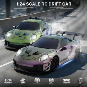 1:24 4WD RC Drift Car, 2-in-1 Drift & Race Interchangeable Tires, 2.4G High Speed  Stable Remote Control, Durable Car with Light-Up Chassis & LED Lights, Rechargeable Perfect Birthday Toy Gift For Boys Adults