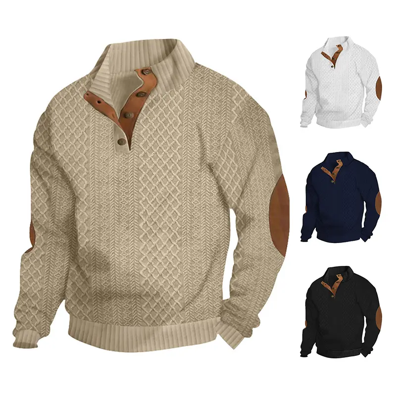 Men's Quarter-Zip Fleece Jacket Spring Style Comfortable Sporty Casual Layering Piece with Contrast Panels Striped Trim and Button Closure everyday fall