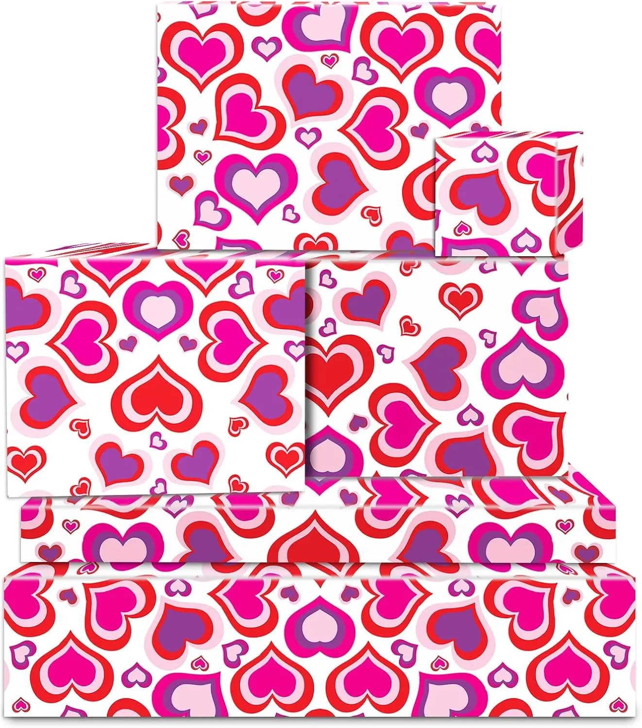 “Heart Wrapping Paper Pink Purple – 6 Sheets Gift Wrap for Valentine’s Day, Mother’s Day & Birthday Gifts, Romantic Wedding Bridal Shower & Anniversary Presents – Colorful Heart Design 19.7 x 27.6 in”