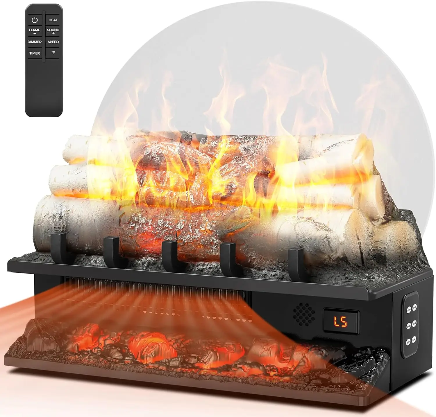 R.W.FLAME Electric Fireplace Insert Log Heater 21",750W/1500W Adjustable 5 Flame Brightness&Speed, Fireplace Insert with Realistic Ember Bed&Tradition