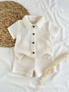 PARARA Vintaside Baby Boy 2PCS Outfit – Textured Fabric Shirt and Shorts Casual Set