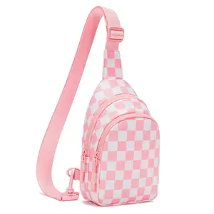 Trendy Checkerboard Sling Bag, Wallet, Stylish Crossbody purse with Headphone Hole,Lightweight Design, Adjustable Strap, Great for Runs, Shopping Trips & Daily Use & Women & Men & work