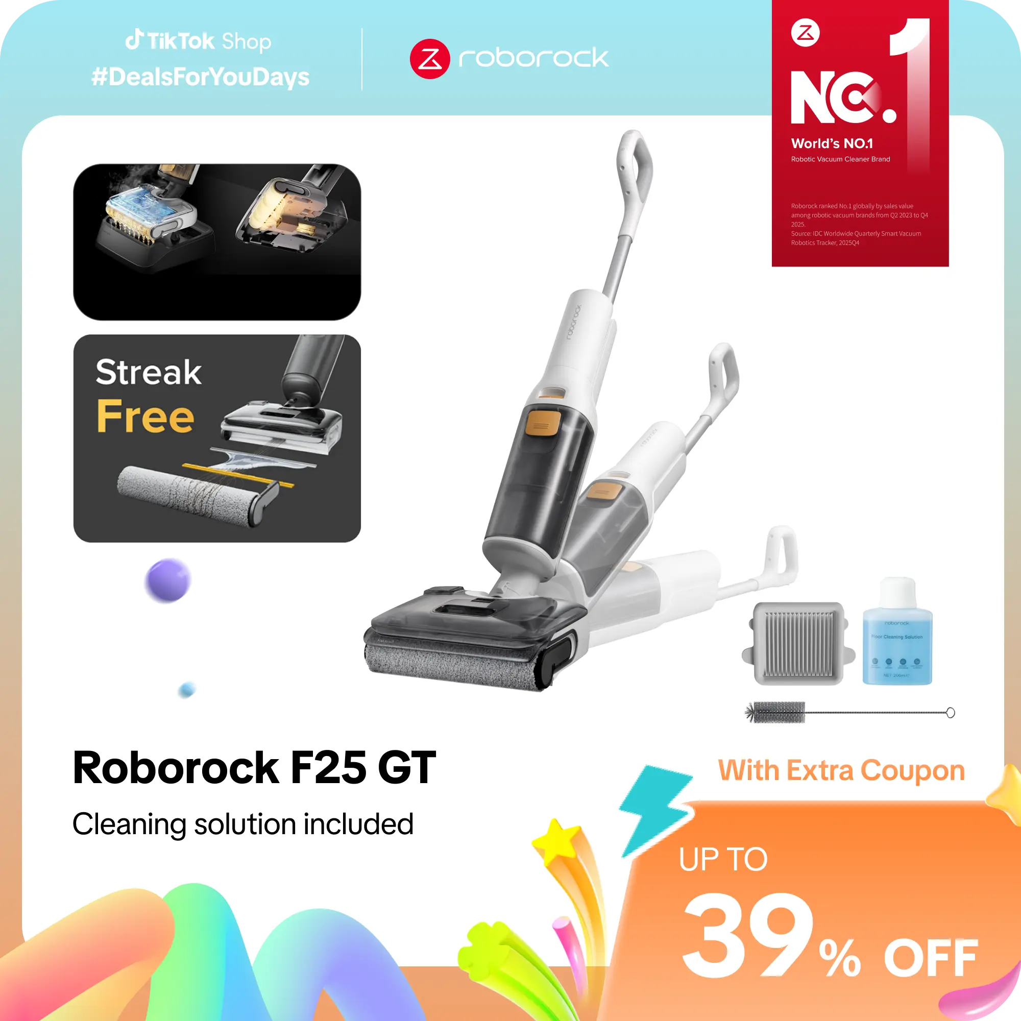 [SaleLink] Roborock F25 Series Wet Dry Vacuum Cleaner, Hot Air Drying & High temperature Self Cleaning, with 20000Pa, Edge Cleaning, Wet Mop Cleaner for Hard Floor, Cordless, Lightweight -Household Appliances (F25 GT) #DealsForYouDays #fathersdaygift