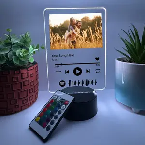 Custom LED Photo Song Frame, Personalized Music Plaque with Picture & Spotify Code, Multi-Color Light Up Acrylic Display, Desk, Room, Gift Décor, Gift for Boyfriend, Girlfriend, Him, Her, Kid Friendly, Birthday, Anniversary, Christmas, Wedding, Favorite
