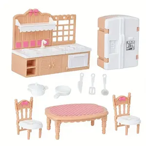 Miniature Furniture Set Toy, Bedroom, Bathroom, Kitchen, Living Room, Bed, Dressing Table, Mirror, Educational Role Play Gift