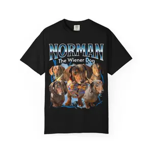 Norman the Wiener Dog Collage Tee, Funny Dachshund Shirt, Trendy Dog Lover Graphic Tee, Iconic Doxie Merch, Bold Dachshund Photo T-Shirt