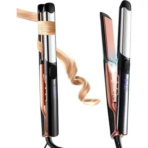 1 Inch Flat Iron Hair Straightener and Titanium Curler 2 in 1,Dual Voltage Smart 3D Ceramic Floating Plates Ionic Straightener,8 Temps Settings Fast Heating & Heat Protection