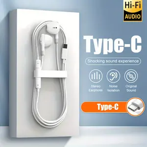 Type-C Jack Digital Decoding Wired Headphones Mobile Phone In-Ear Headphones Gaming Earbuds Voice Call Noise Reduction High Sound Quality Powerful Bass Colorful Call Stereo Earbuds Suitable for Men and Women Gifts Compatible with iPhone 15/