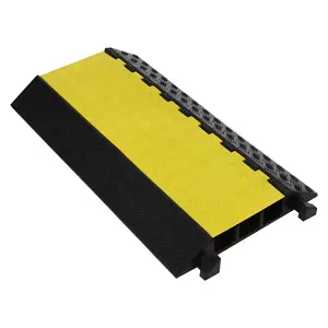 🚗🛡️ Drive over it worry-free! Heavy-Duty Rubber Cable Ramp – Large Channels, 11,000 lbs Capacity.