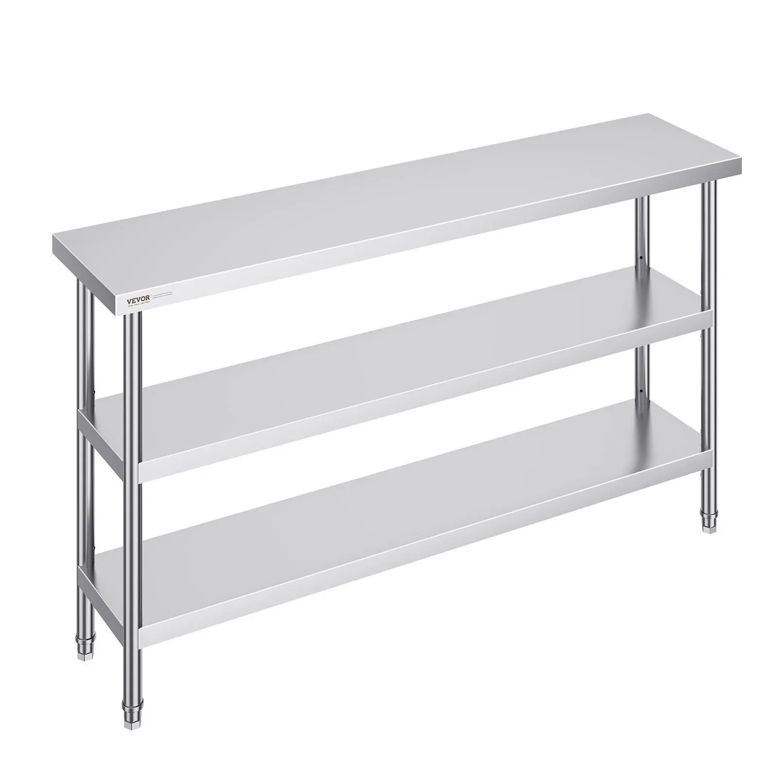 【SummerFinds】VEVOR Stainless Steel Food Prep Table, 14 x 60 x 34 Inch Commercial Kitchen Worktable, with 2 Adjustable Undershelf, Heavy Duty Prep Table Metal Work Table for BBQ, Kitchen, Home, and Garage