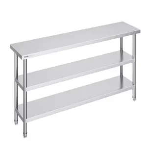 【SummerFinds】VEVOR Stainless Steel Food Prep Table, 14 x 60 x 34 Inch Commercial Kitchen Worktable, with 2 Adjustable Undershelf, Heavy Duty Prep Table Metal Work Table for BBQ, Kitchen, Home, and Garage