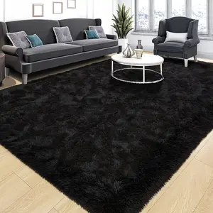 [New Deal]   Super Soft Fluffy Rug for Bedroom, Modern Shaggy Rug Fuzzy Kids Rug for Living Room, Plush Indoor Nursery Home Decor Rug with Non-Slip Bottom, Black, 4 X 6 Feet