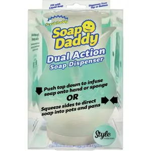 Scrub Daddy Refillable Dish Washing Liquid Dispenser Soap Daddy, Clear and BPA Free Plastic, Dual Action Pump and Squeeze, 13.25 Fl. Oz., 1 Count