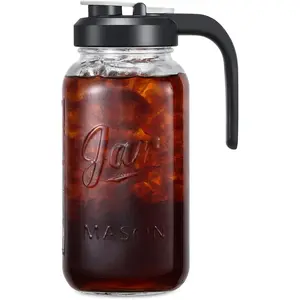 2-Quart Glass Pitcher with Lid – Airtight and Leakproof Mason Jar Pitcher with Filter Lid, Wide-Mouth Glass Jar, Heavy-Duty Glass Container for Water, Juice, Milk, Tea, Iced Coffee, and Beverages
