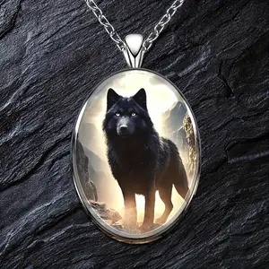 1pc Wolf round pendant necklace-animal necklace accessory-stainless steel-for men-perfect gift for animal lovers