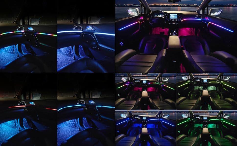 18-in-1 Ultra-Chroma Waterfall Car Ambient Lighting Kit, Professional Dreamcolor RGB Flowing LED Strips ,Dreamcolor Music Sync Interior Glow,App Control RGB Interior LED Lights with Music Sync, Panoramic Dreamcolor Glow for All Cars & SUVs